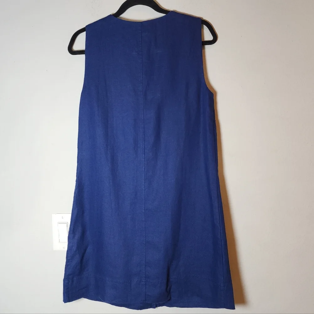 NWT J. Crew‎ 100% Linen Blue Sleeveless Button Shift Mini Dress Size XS - Picture 6 of 15